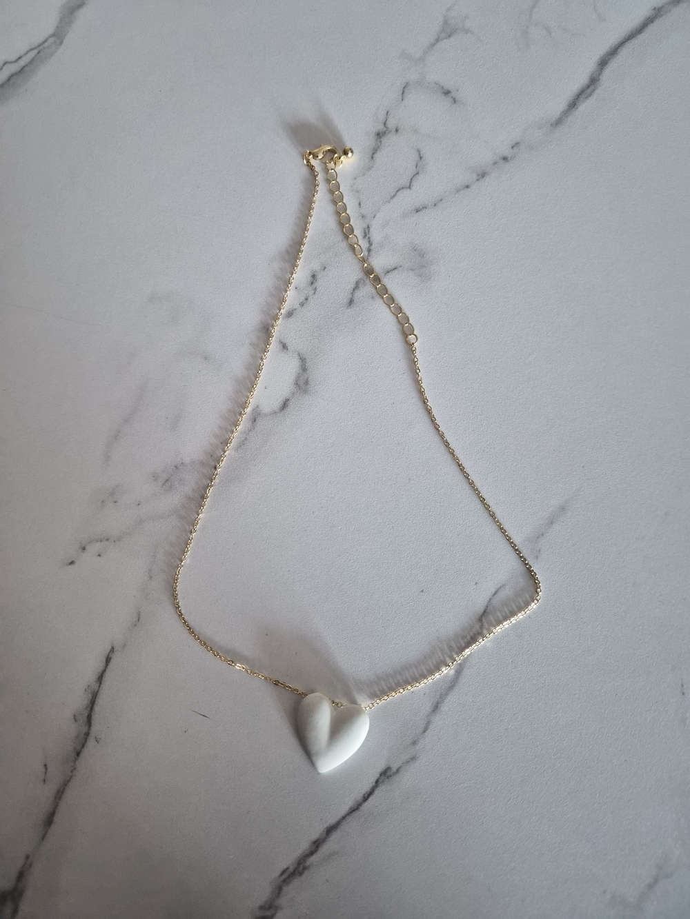 Gold Chain Necklace with White Heart Pendant - Women's Necklace